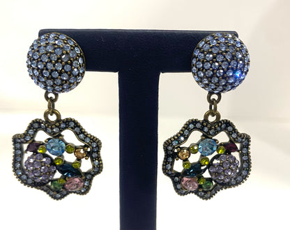 Heidi Daus Earrings Blue Dangle Drop 1.85" x 1"