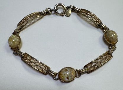 Vintage AMCO 14K Gold Filled 7" Filigree Bracelet Natural Opals in Resin