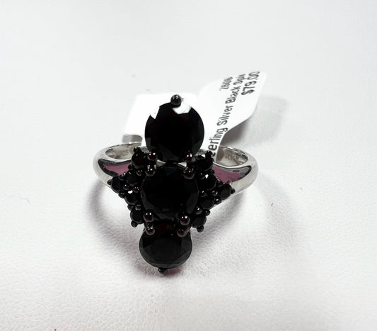 Sterling Silver Black Spinel ring Size 9 JTV New