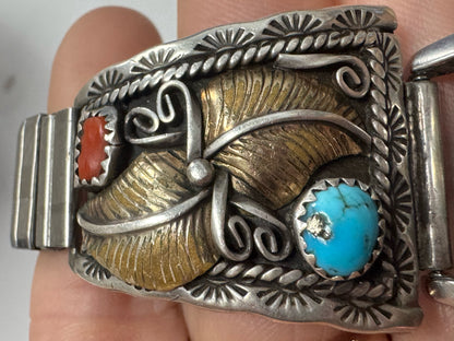 Sterling Silver & Gold Filled Watch Tips Turquoise & Coral Timex Watch