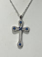 Sterling Silver Blue White CZ Necklace Cross New JTV