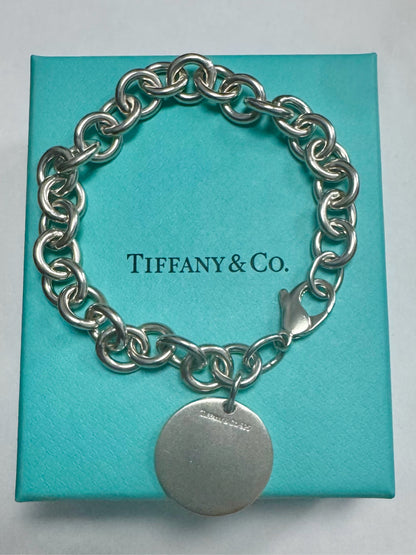 Tiffany & Co. 8" Sterling Silver Round Tag Classic Bracelet w/ Box