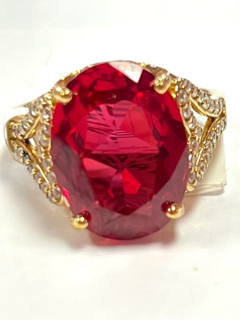 Gold Over Sterling Silver Ring Size 9 Red CZ New w/ Tags JTV