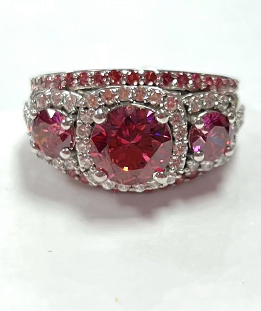Sterling Red & White Zirconia Ring Size 8 New w/ Tags JTV