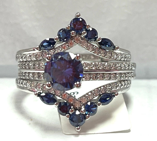 Sterling Silver 3 Piece Wedding Set Blue White New w/ Tags JTV Size 9