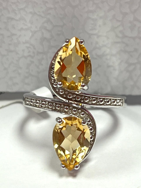 Sterling Silver Citrine Bypass Ring Size 8  New w/ Tags JTV