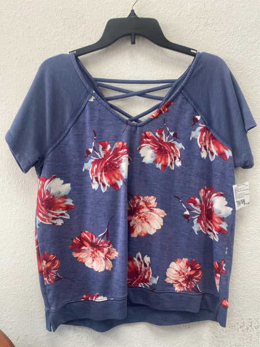 Blue Floral Print Maurices Short Sleeve Shirt Women's