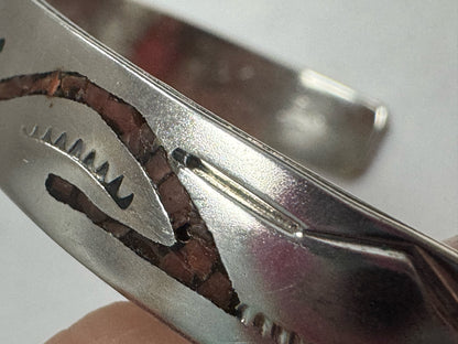 Sterling Silver Gibson Gene Navajo Cuff  Turquoise Coral Inlay Bracelet