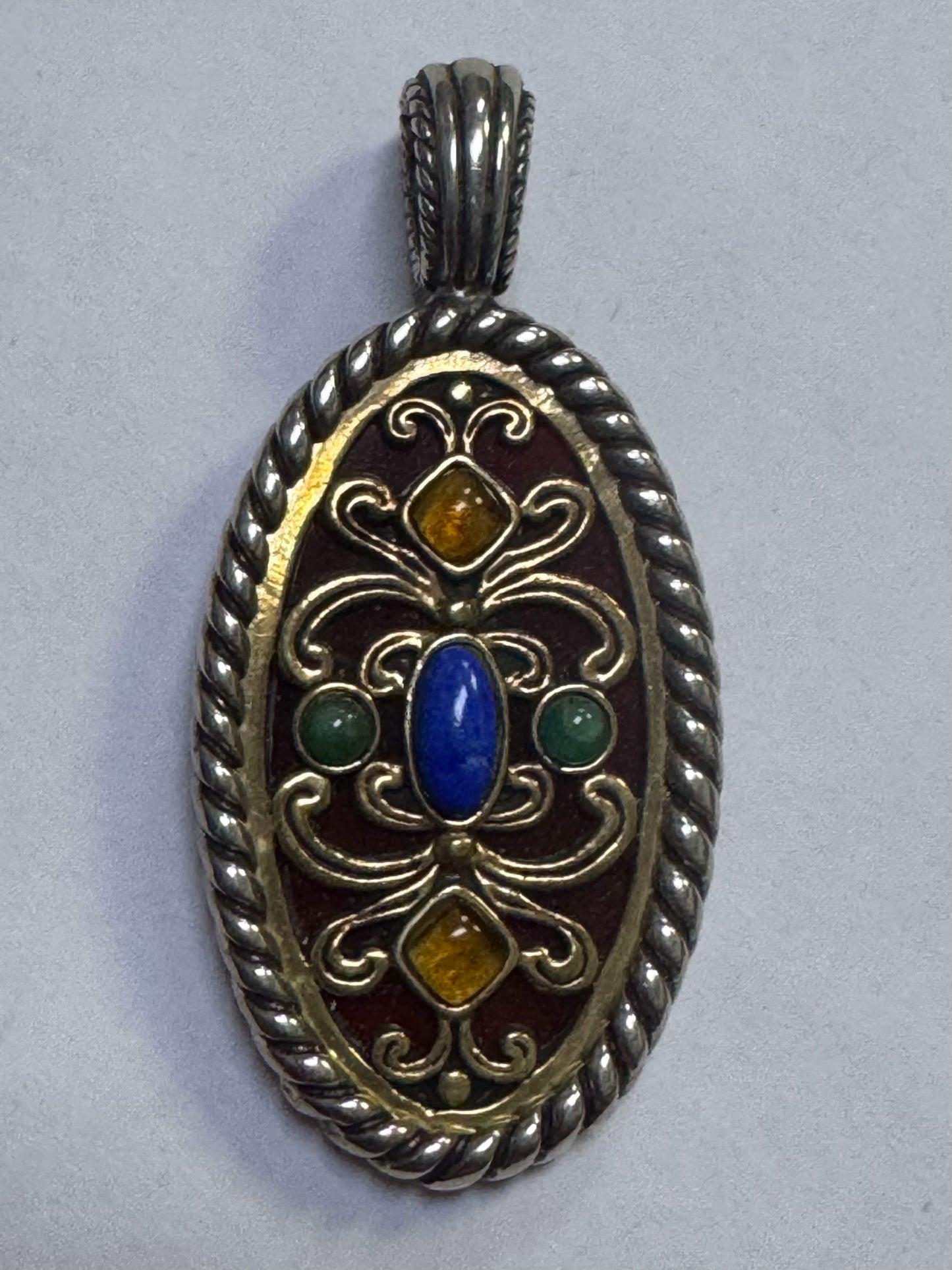 Carolyn Pollack Sterling Silver & Brass 2.75" Pendant Enhancer Lapis Carnelian