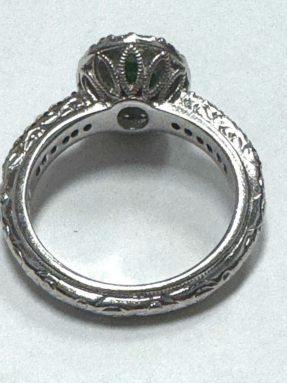 Tacori Sterling Silver Oval Halo Simulated Emerald Green CZ Ring Size 7