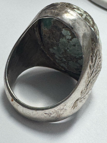 Vintage Native American Sterling Silver Heavy 29g Turquoise Ring Size 11.5