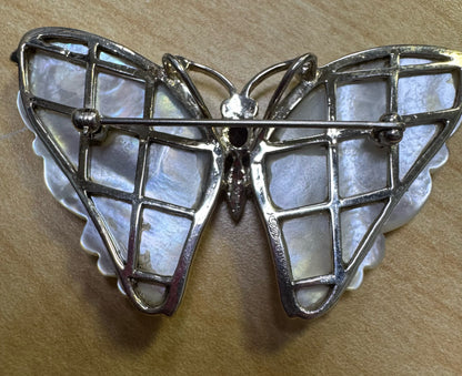Dallas Prince Marcasite & Mother of Pearl Butterfly Sterling Silver Pin Pendant