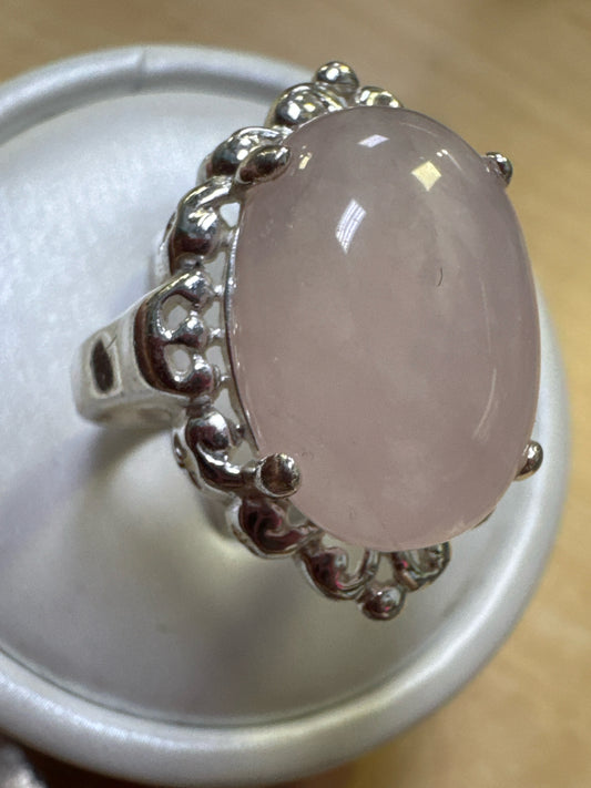 Sterling Silver Ring Size 9 Pink Quartz