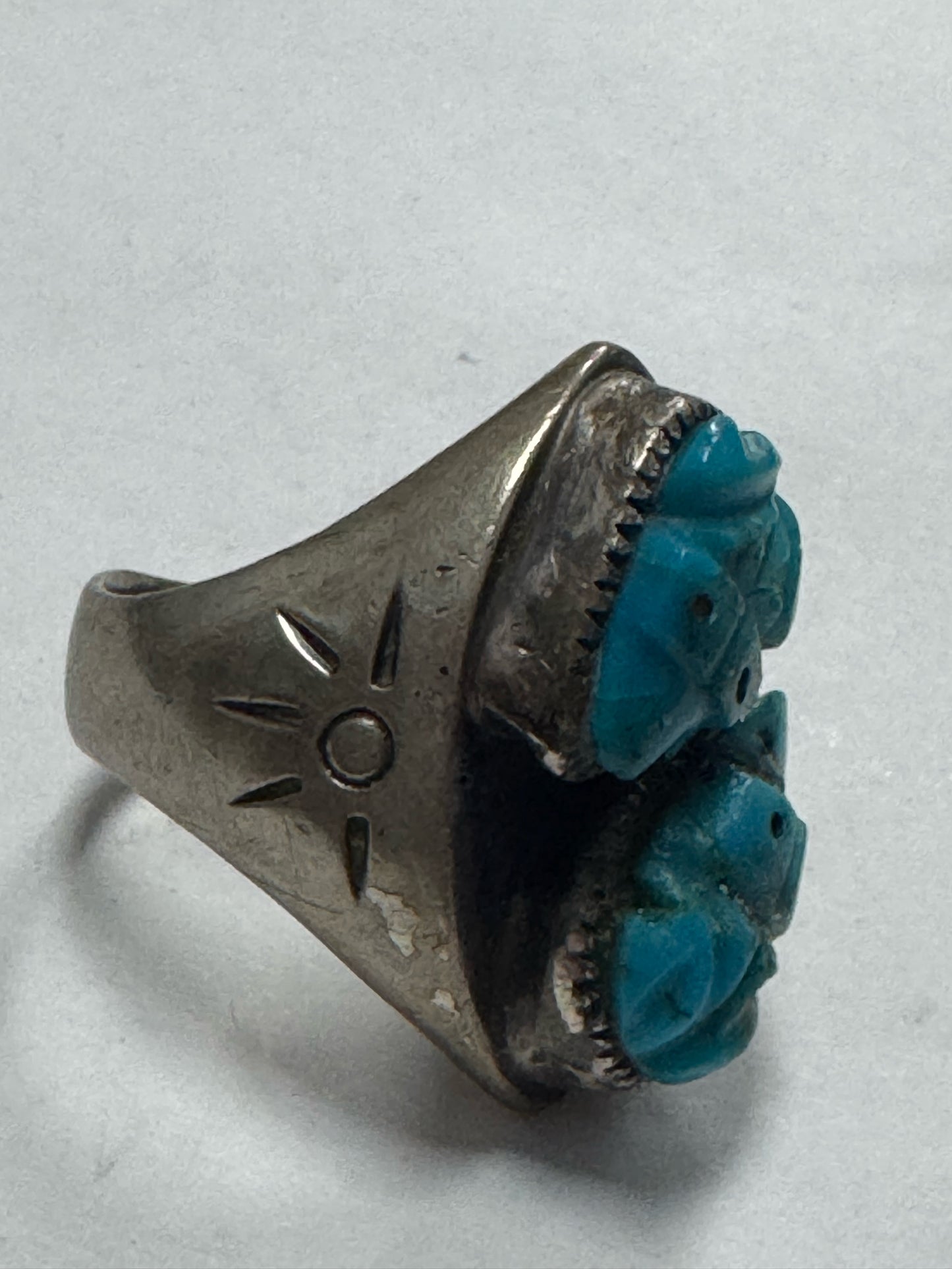 Native American Sterling Silver Ring Heavy Massive 37g Carve Turquoise Size 12.5