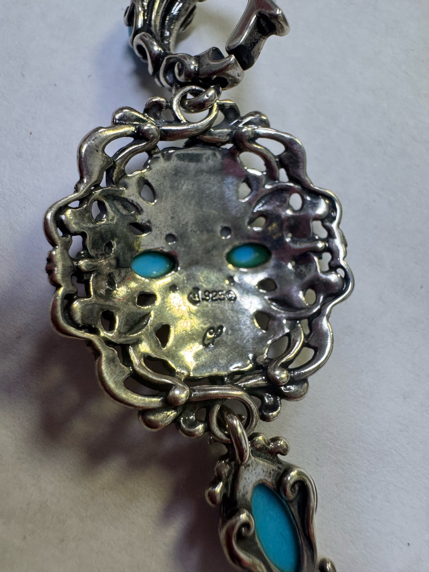 Carolyn Pollack Sleeping Beauty Turquoise Sterling Silver Enhancer Pendant 2.5”