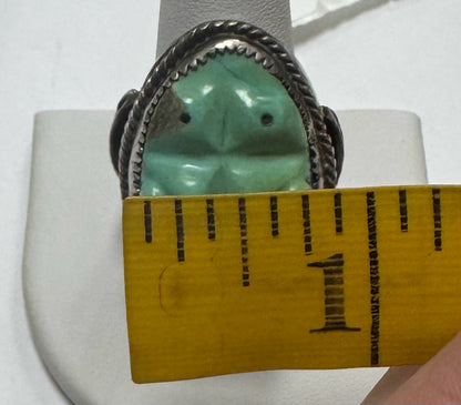 Vintage Native American Sterling Silver Heavy 35g Carve Turquoise Ring Size 9.75