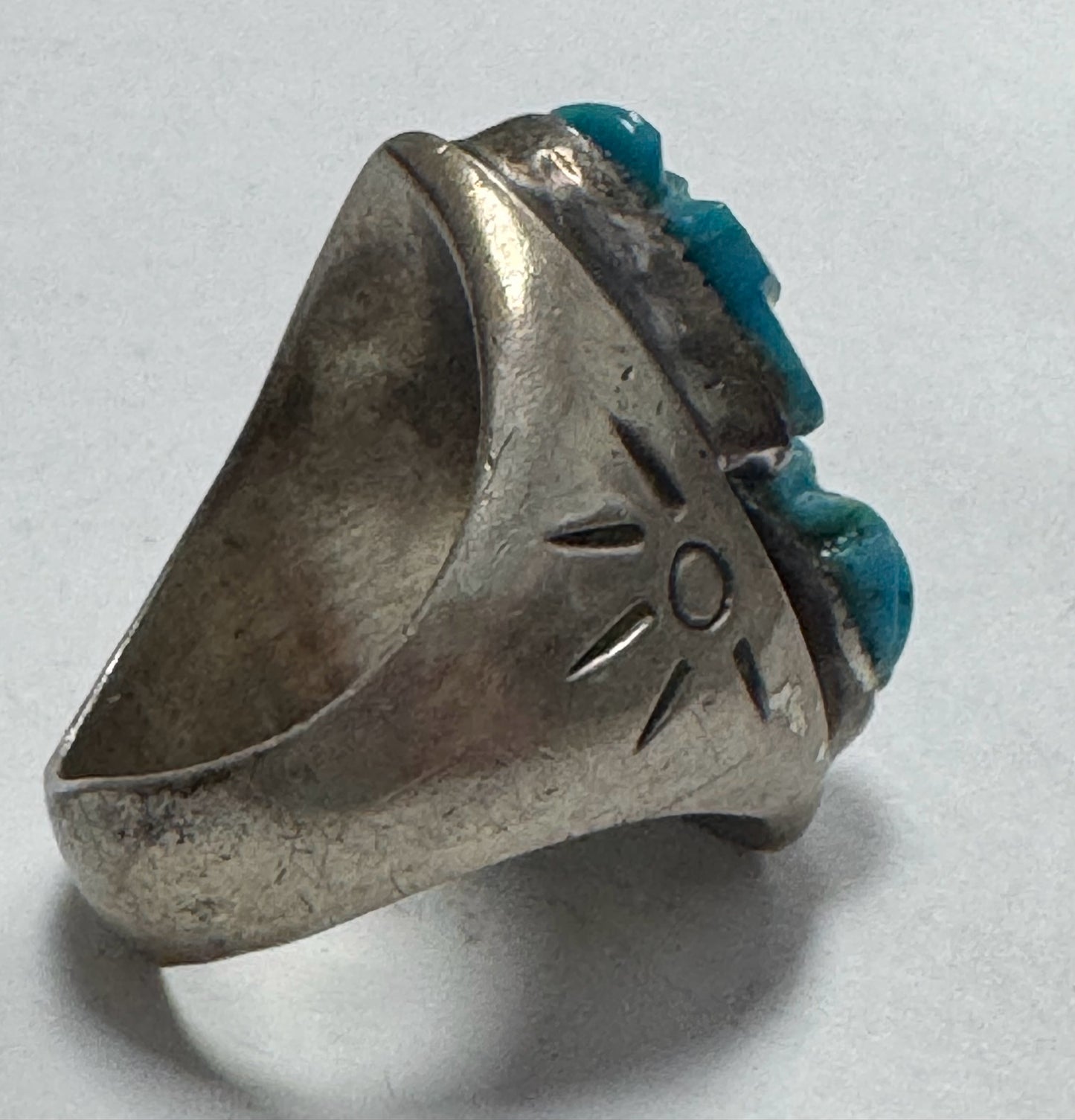 Native American Sterling Silver Ring Heavy Massive 37g Carve Turquoise Size 12.5