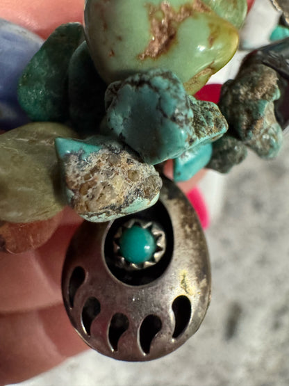 Vintage Native American Sterling Silver 4 Strand Heavy 28-32" Turquoise Necklace