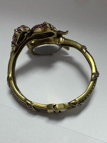 Heidi Daus Climbing Rose Hidden Watch Swarovski Crystal Bronze Tone Bracelet