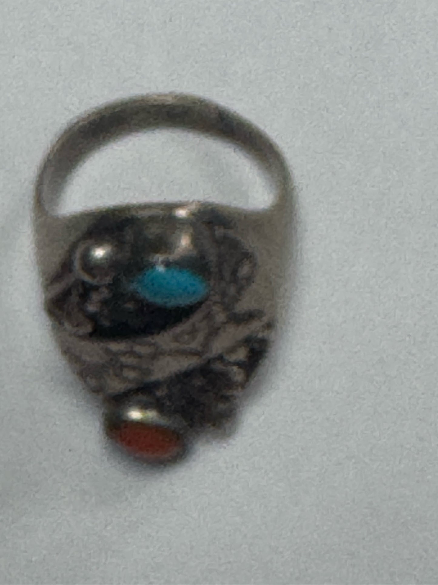 Native American Sterling Silver Ring B Arrow Navajo Turquoise Coral SZ 10.75