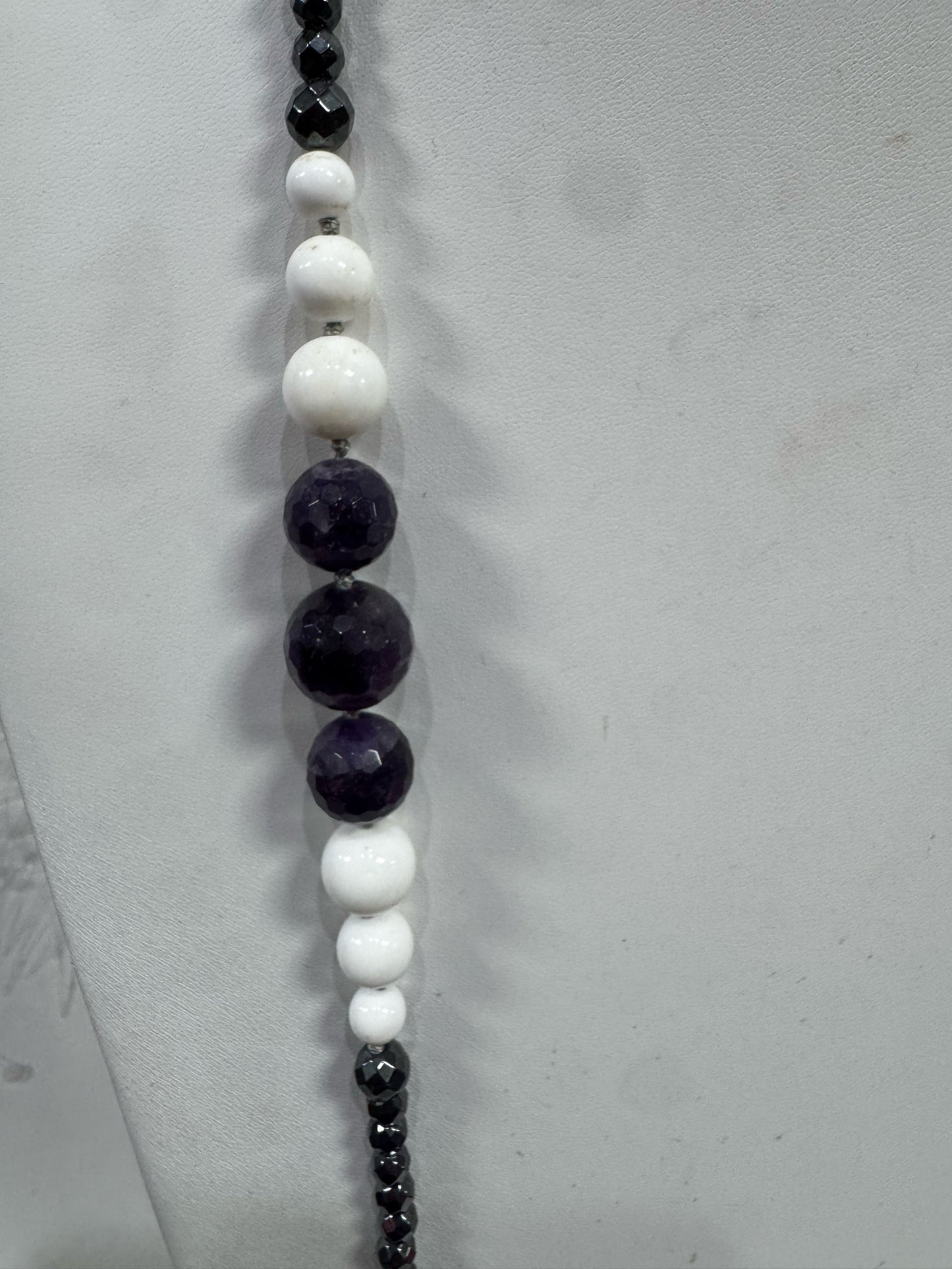 Dallas Prince faceted amethyst hematite white Agate sterling silver necklace 44"