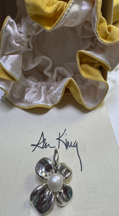 Ann King Sterling Silver Freshwater Button Pearl Orchid Flower Pendant