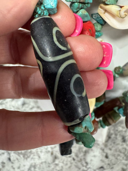 Vintage Native American Sterling Silver 4 Strand Heavy 28-32" Turquoise Necklace