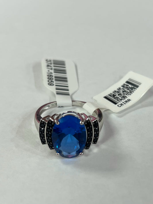 Sterling Silver Created Blue Spinel & Black Spinel Ring New w/ Tags Size 8 JTV