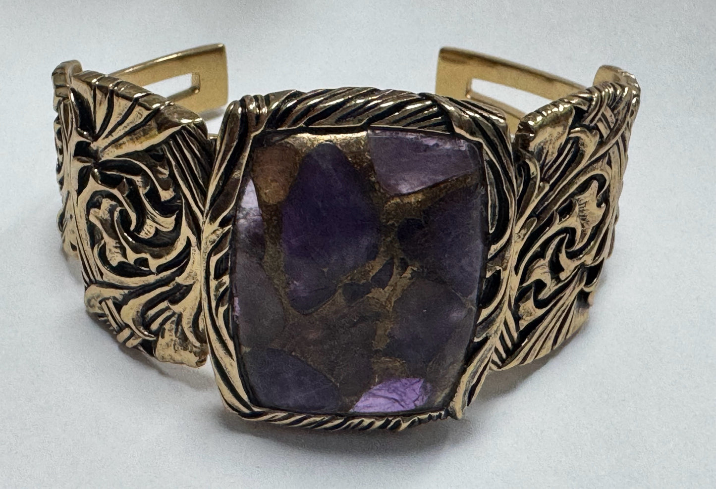 Barse Bronze & Mohave Amethyst Scroll Cuff Bracelet by Barse 1.5" Wide