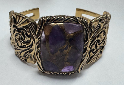 Barse Bronze & Mohave Amethyst Scroll Cuff Bracelet by Barse 1.5" Wide
