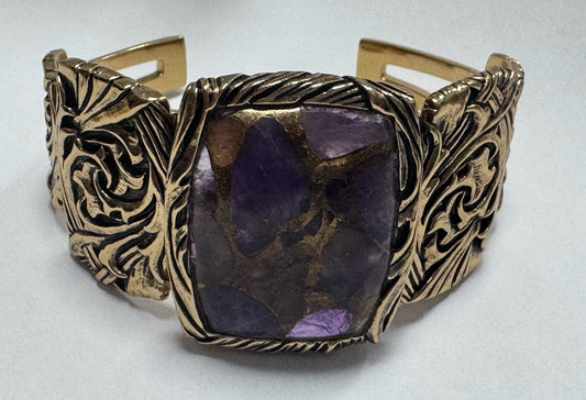 Barse Bronze & Mohave Amethyst Scroll Cuff Bracelet by Barse 1.5" Wide