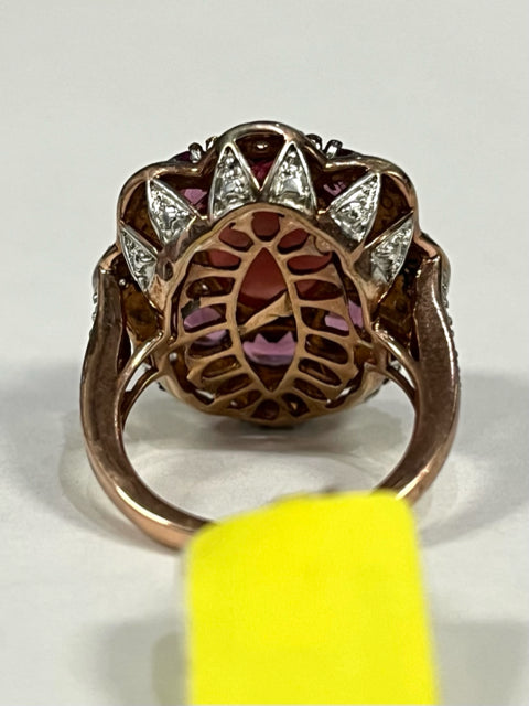 New Rose Gold Over Sterling Silver Gemstone Ring Rhodolite Garnets Size 6.75