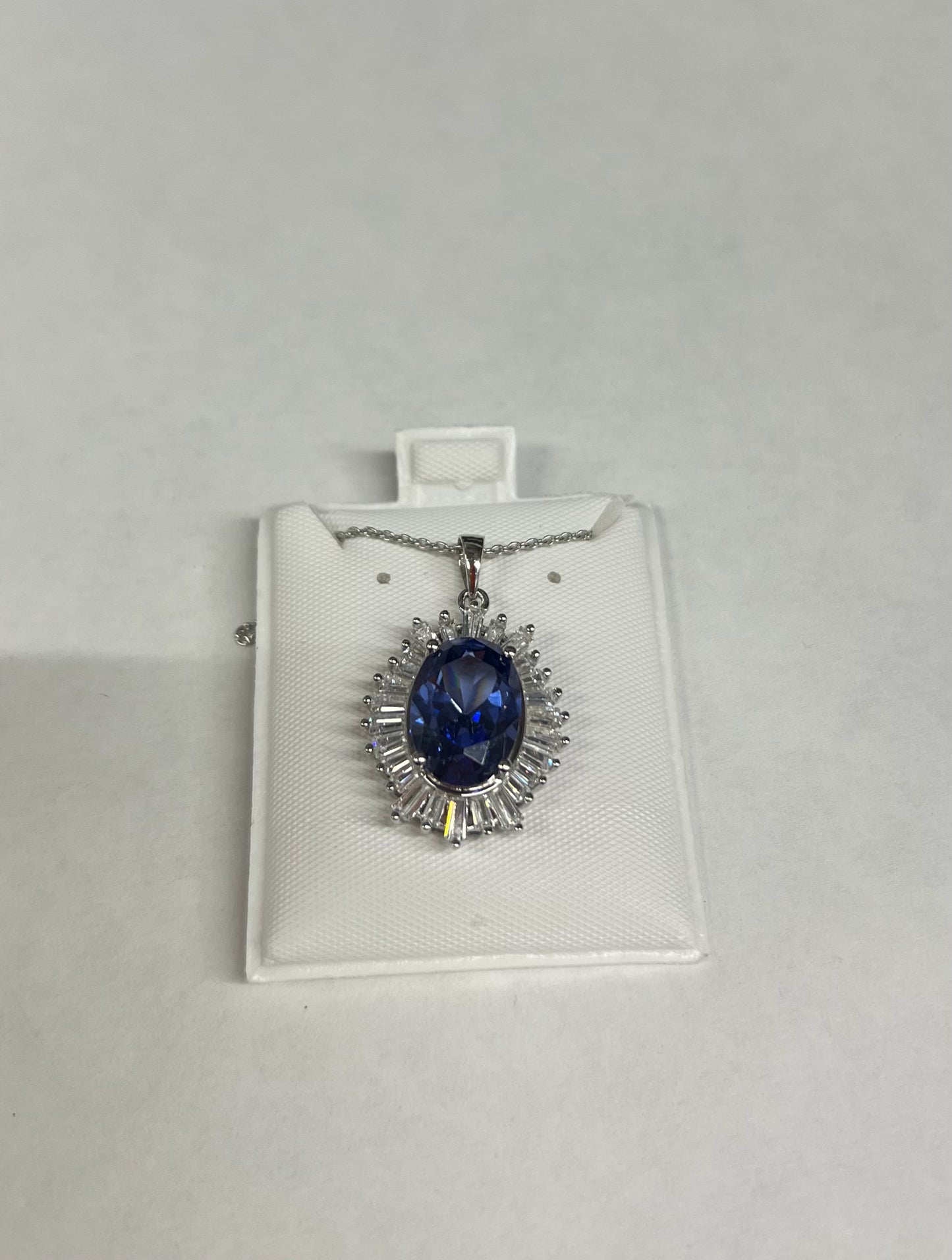 Sterling Blue & White CZ Pendant & Chain New JTV