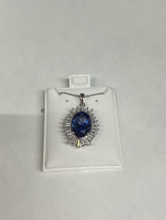 Sterling Blue & White CZ Pendant & Chain New JTV