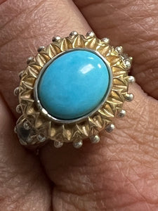 Barbara Bixby Sterling Silver & 18K Gold Turquoise & Topaz Ring Size 9.5