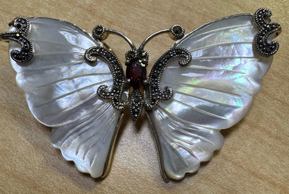 Dallas Prince Marcasite & Mother of Pearl Butterfly Sterling Silver Pin Pendant