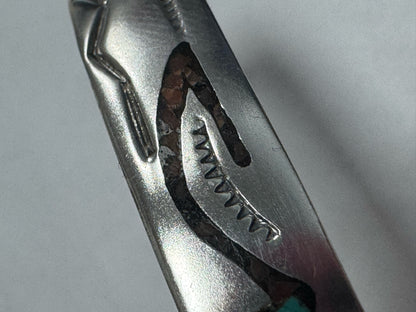 Sterling Silver Gibson Gene Navajo Cuff  Turquoise Coral Inlay Bracelet