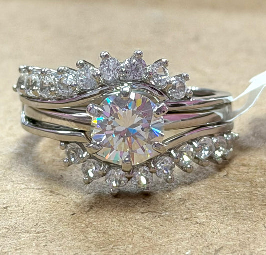 Sterling Strontium Titanate Ring Size 8 JTV 2 Pc Wedding Set