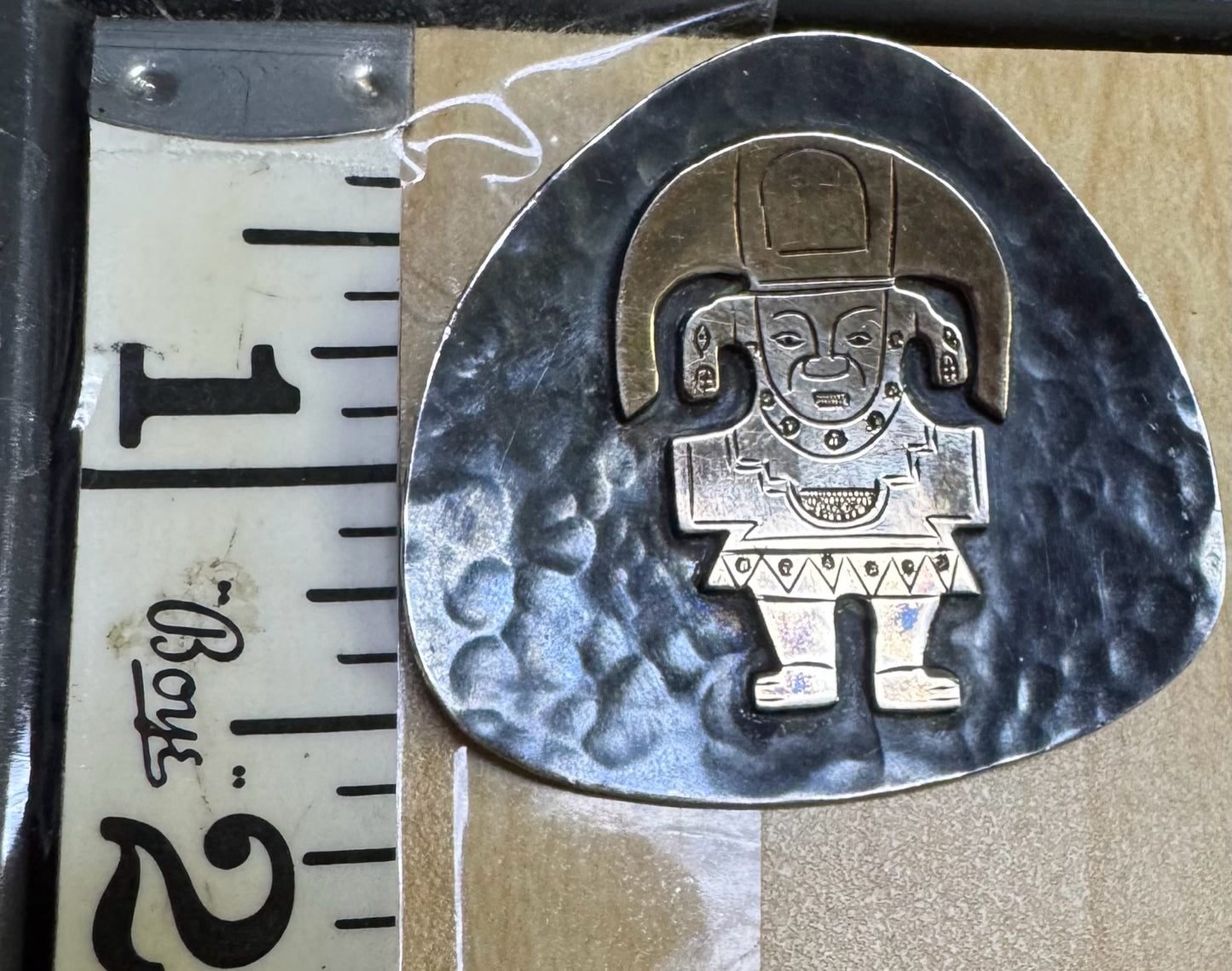 18k Yellow Gold & Sterling Silver Graziella Laffi Peru Aztec Brooch Pin