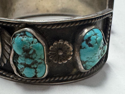 Vintage Sterling Silver Cuff Turquoise Watch Bulova Accutron New Battery