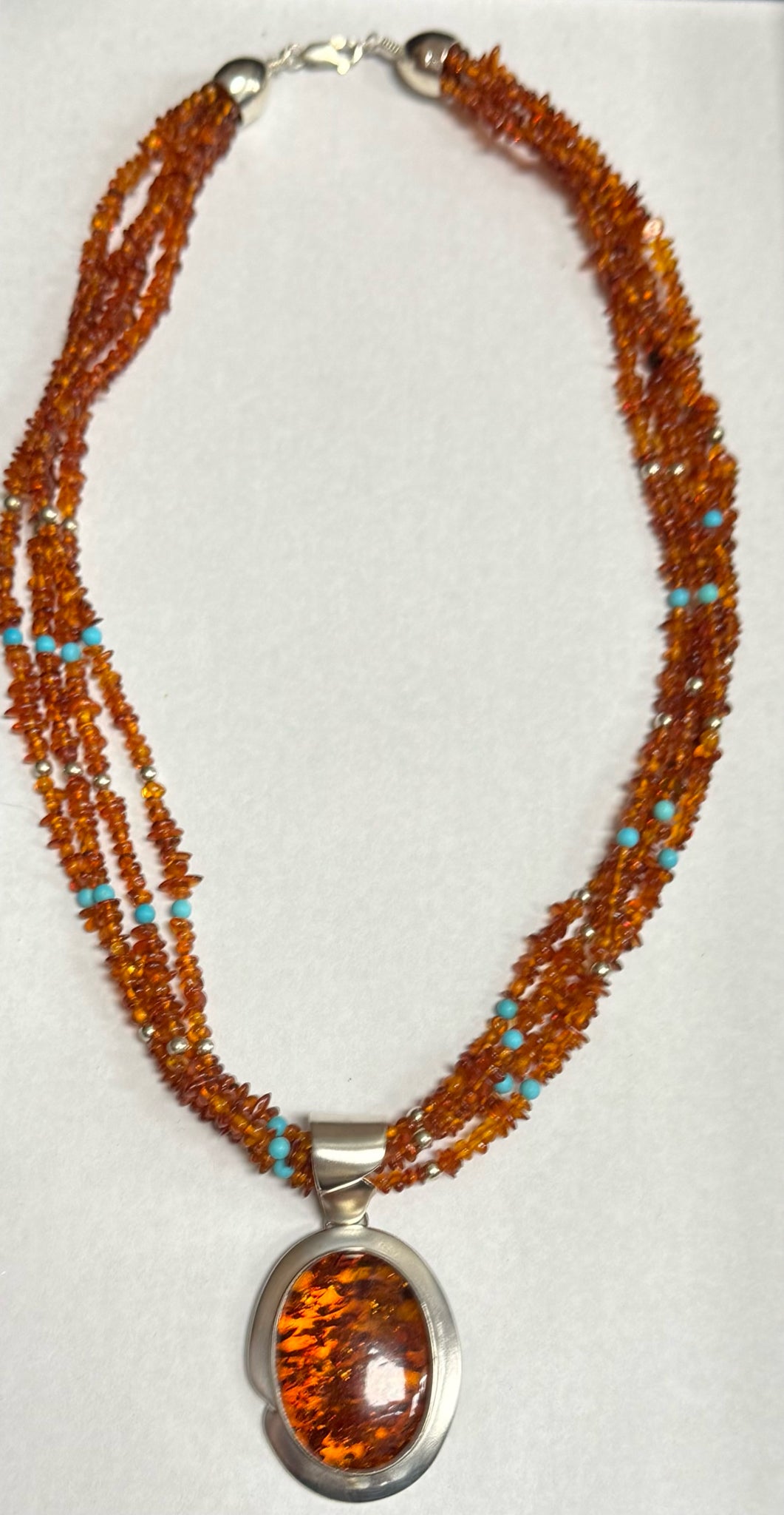 Jay King Mine Finds Sterling Silver Amber Turquoise Bead Necklace 2.75" Pendant