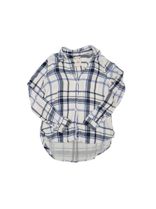 White/Gray Plaid American Eagle Long Sleeve Shirt Women's Medium