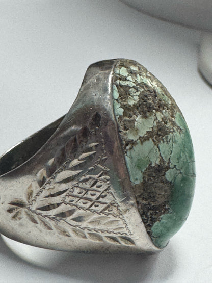 Vintage Native American Sterling Silver Heavy 29g Turquoise Ring Size 11.5