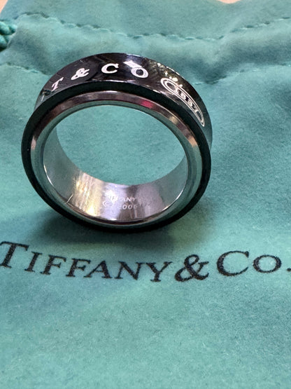 Tiffany & Co Ring 925 Sterling Silver  Black & White T & Co 2005 size 7.25 Band