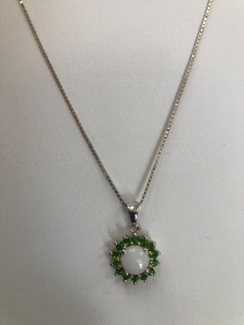 18" Sterling Silver Chain w/ Opal and Peridot Pendant