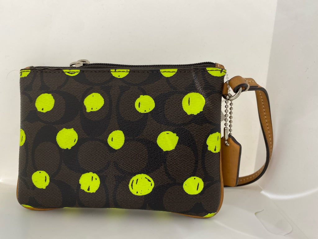 Designer Dark Brown/Yellow Coach Wristlet