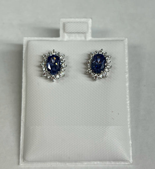 Sterling Blue & White CZ Earrings New JTV