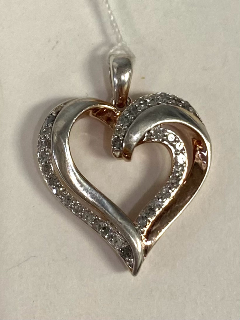 Sterling Silver Diamond Heart Pendant .94" x .75"