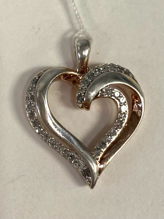 Sterling Silver Diamond Heart Pendant .94" x .75"