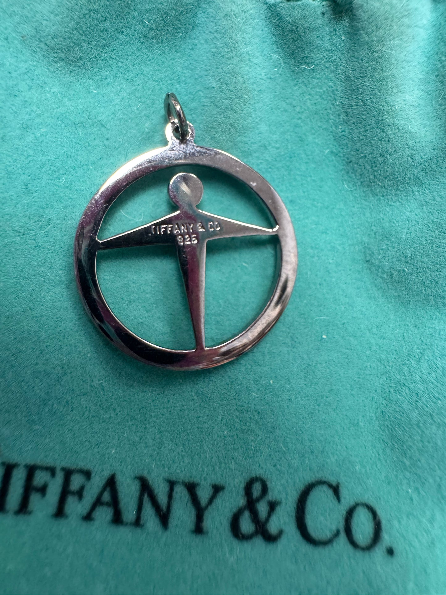Tiffany & Co. Vintage 925 Sterling Silver Manpower Pendant & Pouch